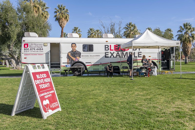 Donate blood at the Palm Springs Health Run & Festival.